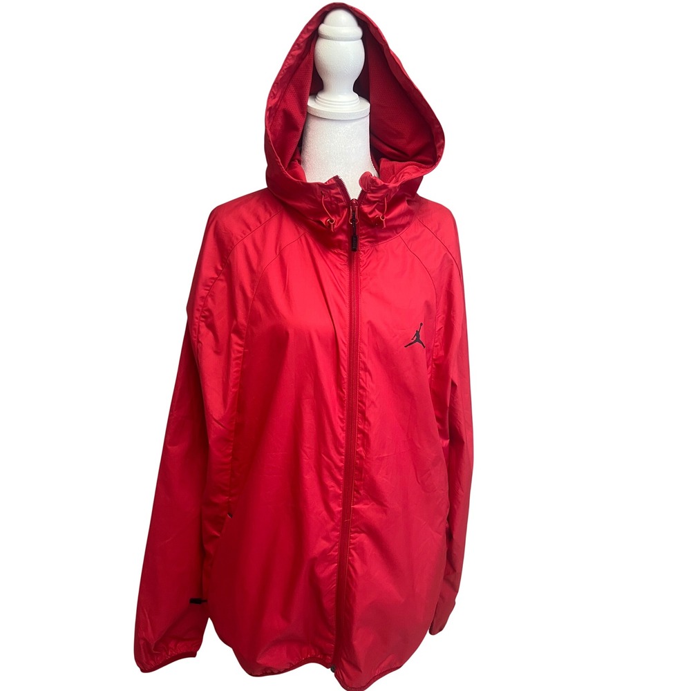 Jordan Jumpman Windbreaker Jacket Mens Sz L Red Hooded Full Zip Mesh Lined